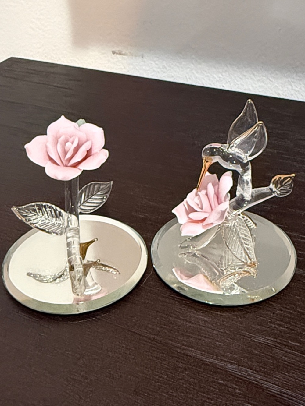 Vintage Glass Baron Hummingbird & 22kt Gold Thorn Porcelain Rose Set 2pc